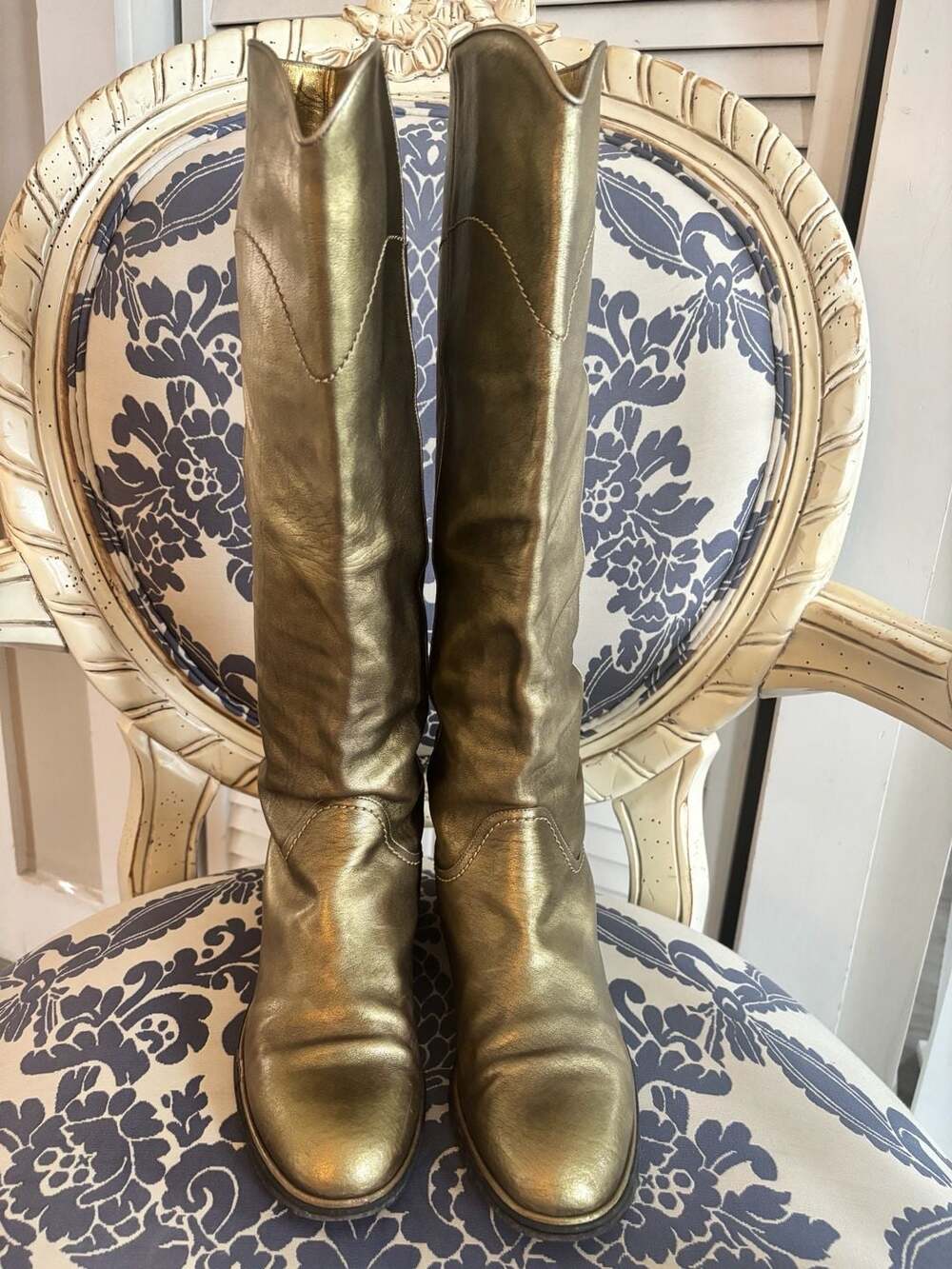 Chanel Metallic Gold Leather CC Tall Boots - Picture 3 of 16